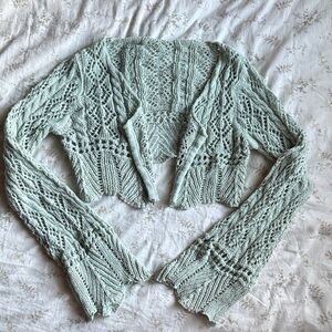 Green crochet cropped cardigan size small in great condition